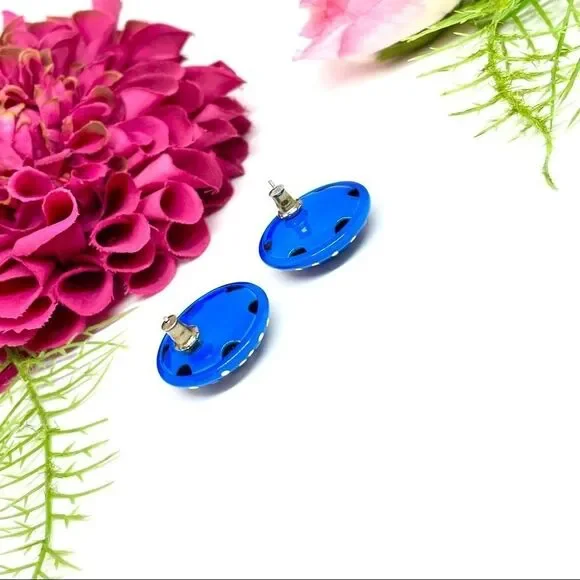 VINTAGE⚜️RETRO Blue Polka Dot Earrings - Picture 4 of 5